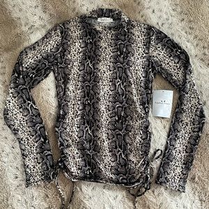 Mock Neck Neutral Snake Print Top
